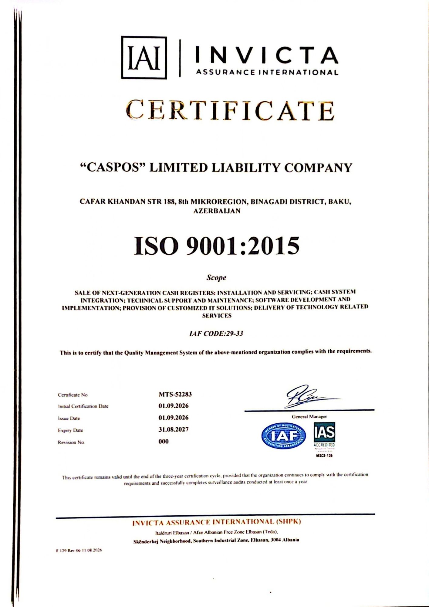 ISO 9001:2015 — Keyfiyyət İdarəetmə Sistemi